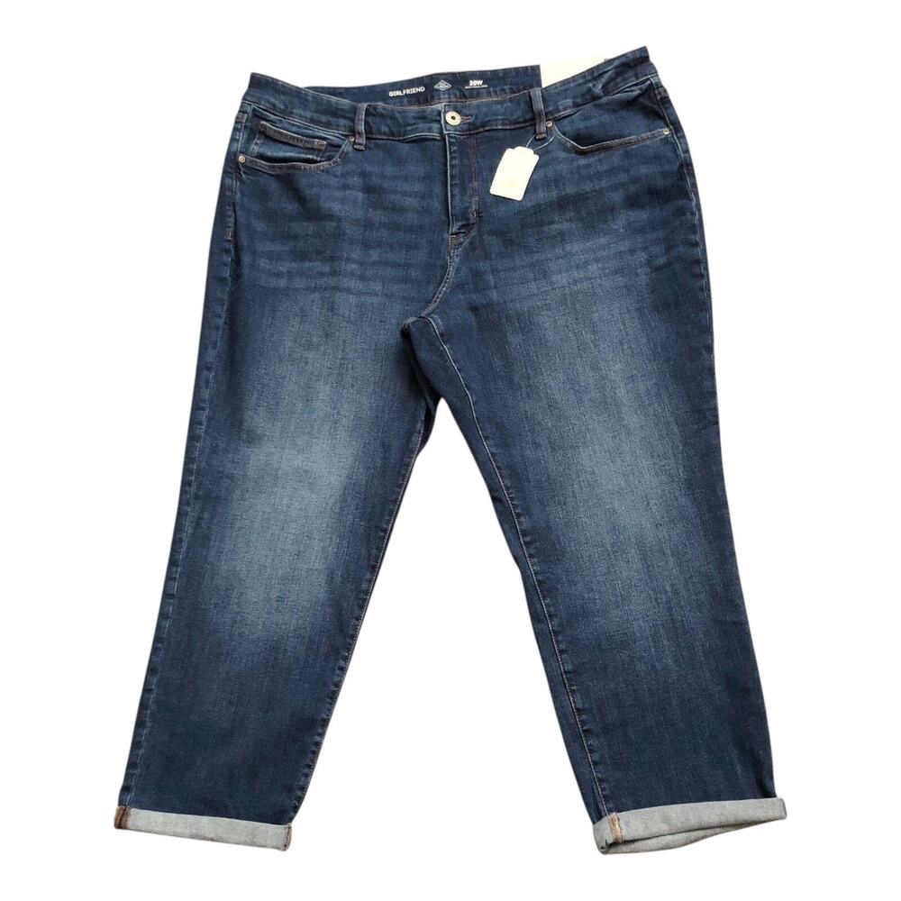 St Johns Bay Girlfriend Jeans Plus 20W Mid Rise Relaxed Straight Blue Cuffed NWT